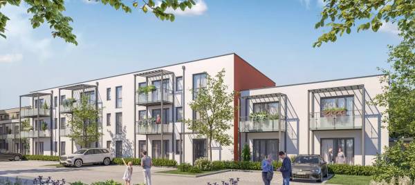 Die Visualisierung zeigt das Betreute Wohnen in Lenting. Die Betreuten und Bar …